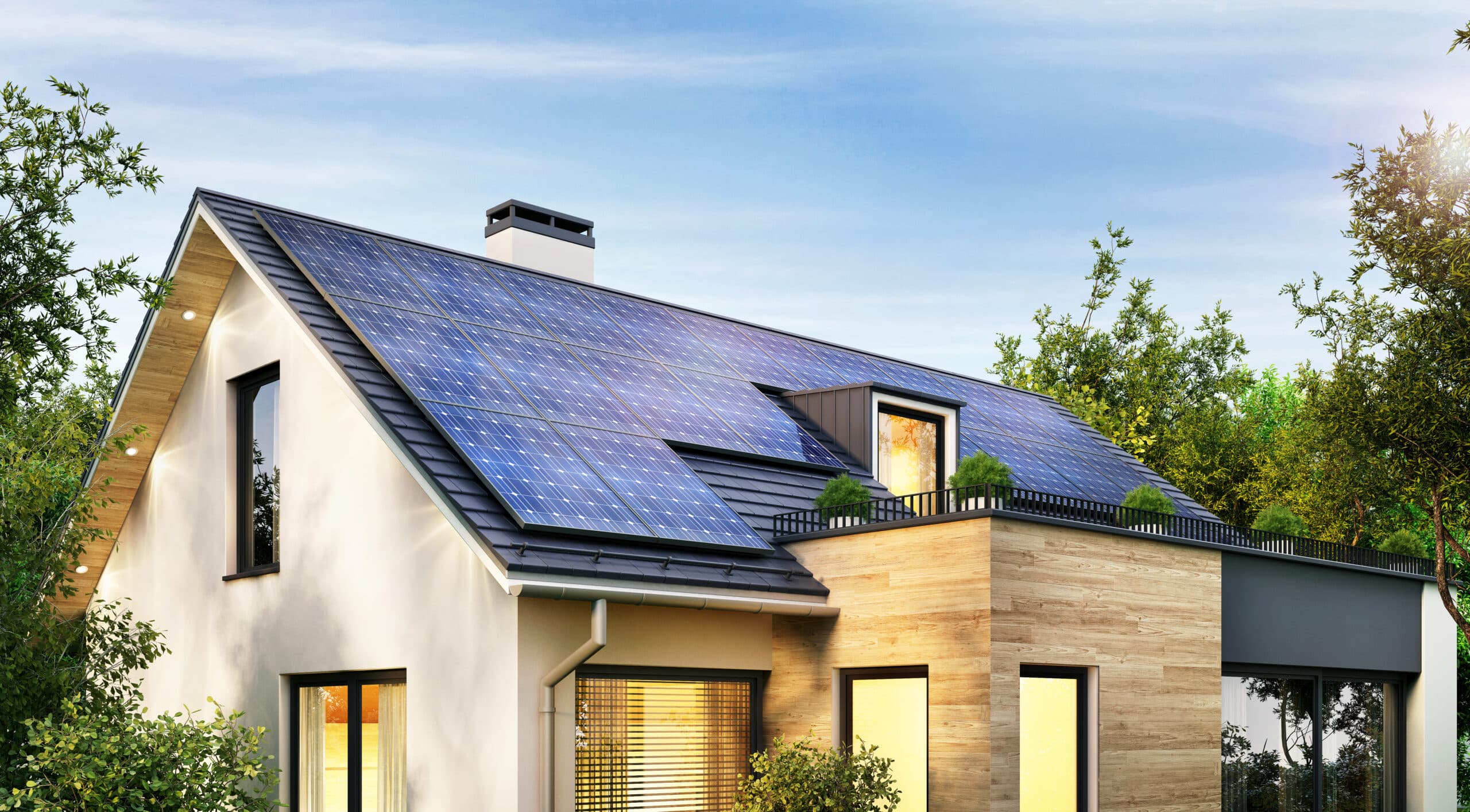 Panneaux photovoltaïque sur toiture d'une maison moderne
